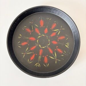 Vintage Toleware Metal Tray Hand Painted Tulips MTM Made in England
